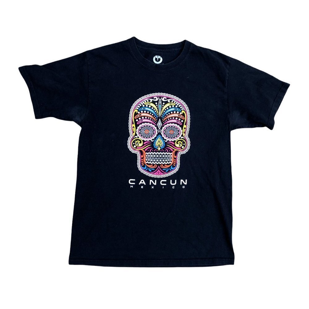 TROPICAL RELAX CANCUN MEXICO T Shirt Men's MEDIUM Colorful Skull Black​​…​
